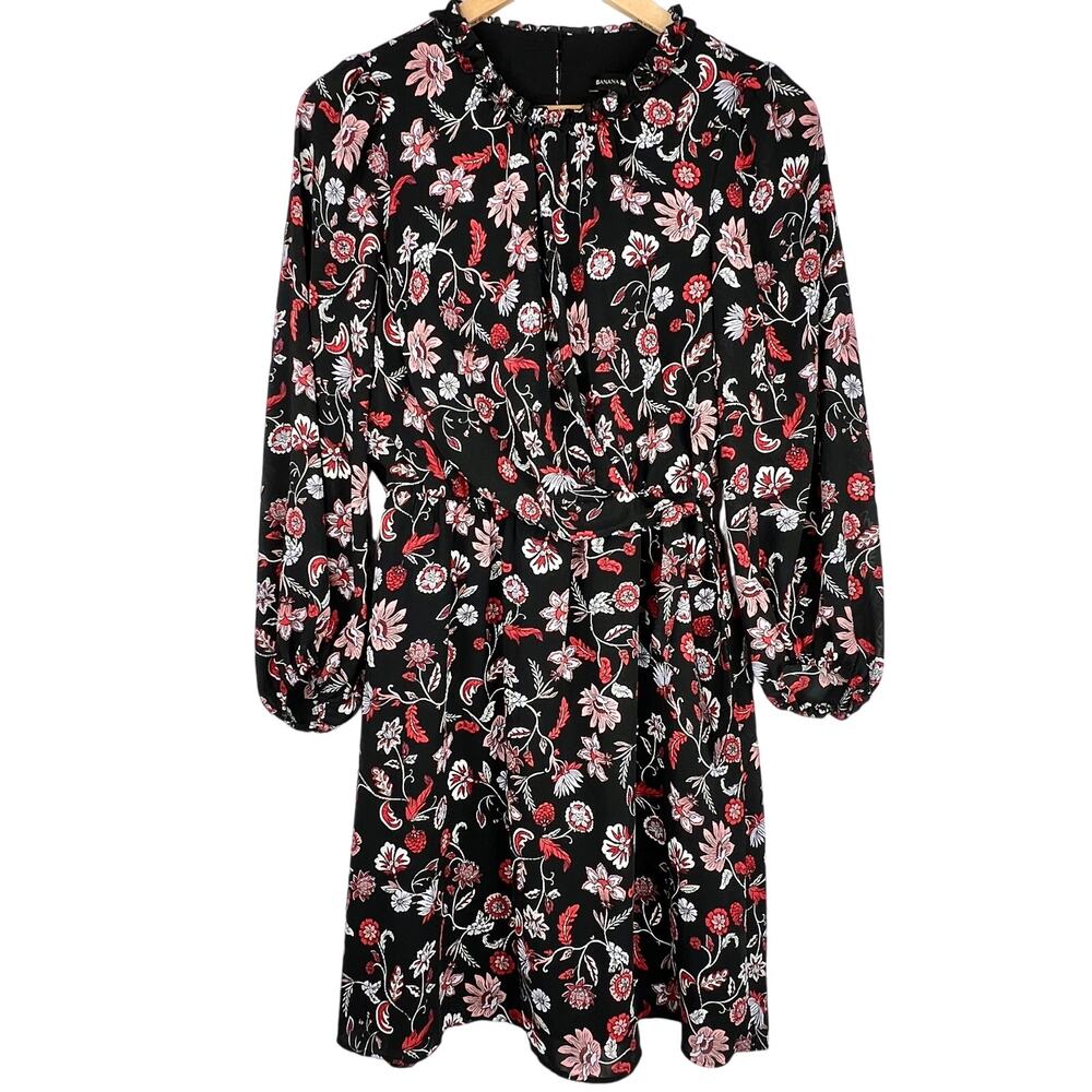 Banana Republic Black Floral Print Long Sleeve Dress 6